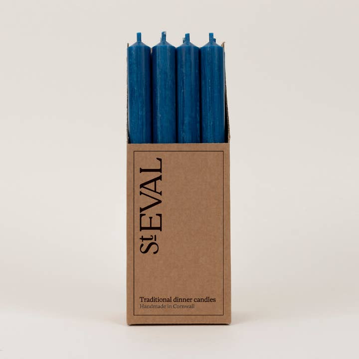 Bedruthan Blue 7/8"x10", Dinner Candle box of 12 for wholesale by St Eval