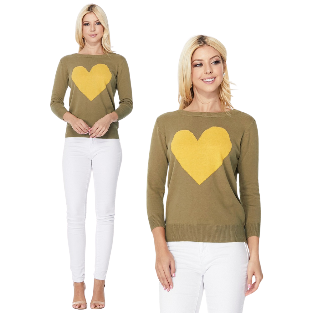Mak – wholesale Pullovertröja - Dam – Heart Chenille Crewneck 3/4 ärm tröja MK359515
