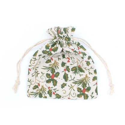 Size: 16x14cm Holly Print Cotton Rich Gift Bag for wholesale by Inca UK