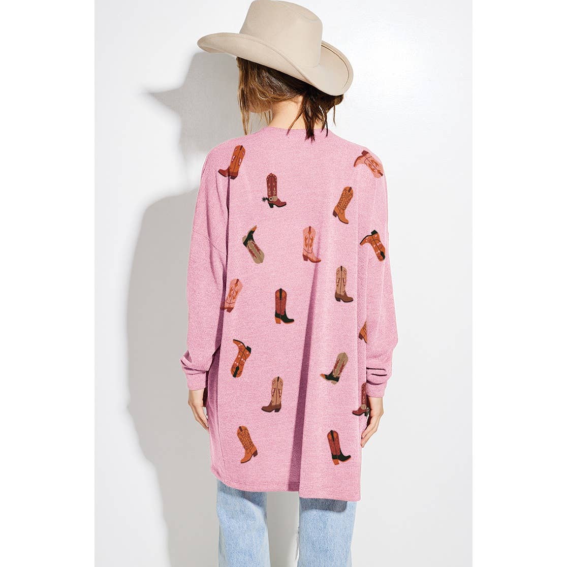 Phil Love - Vente Cardigan – femme - Cardigan de style décontracté en tricot à imprimé de bottes de cowgirl4