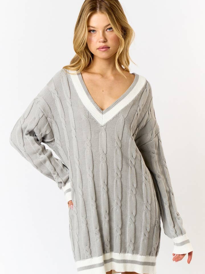 IBD30975 Long Sleeve Cable Sweater Dress for wholesale by Blue Blush