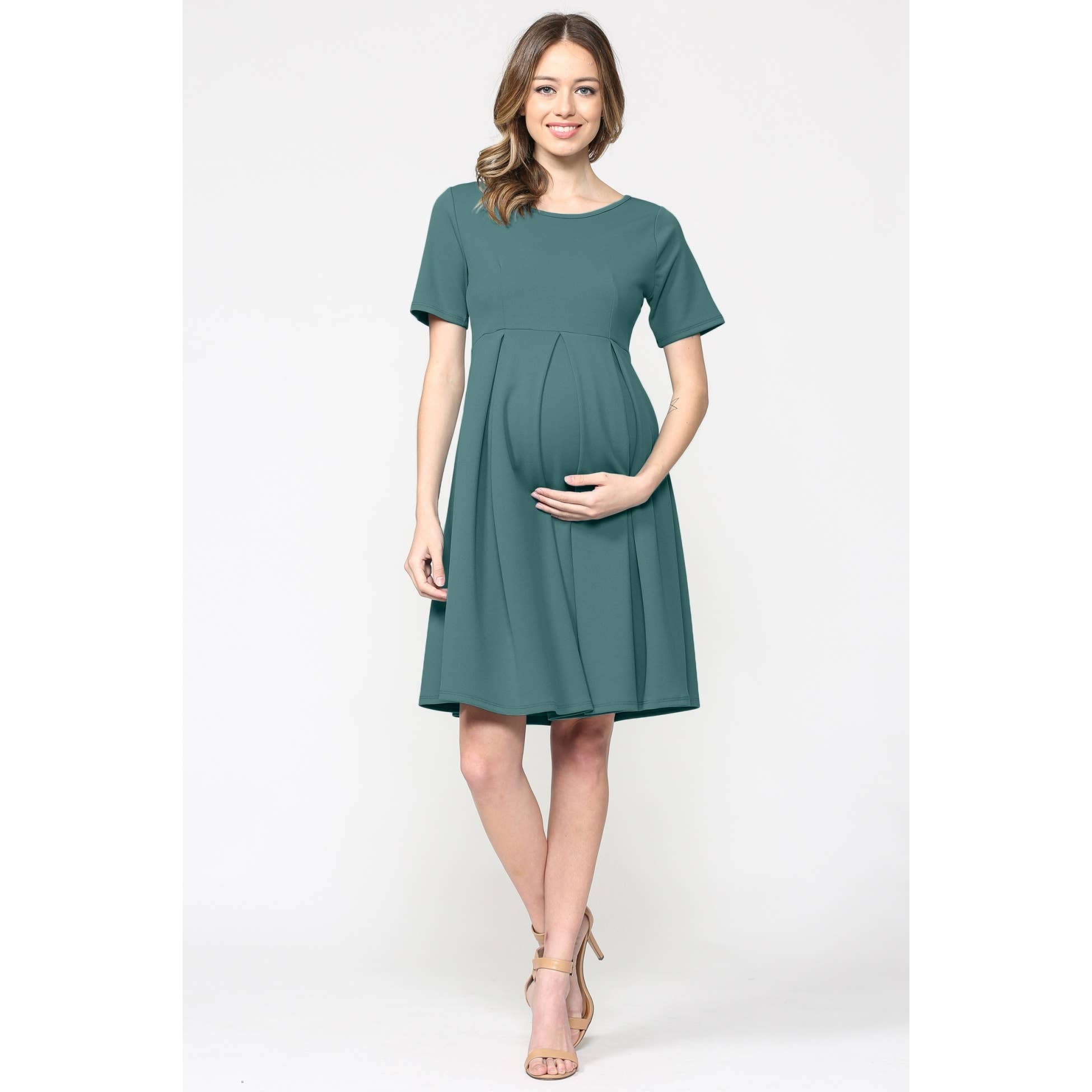 Hello Miz - Wholesale Dress - Maternity - Pleated Round Neck Maternity Skater Dress23