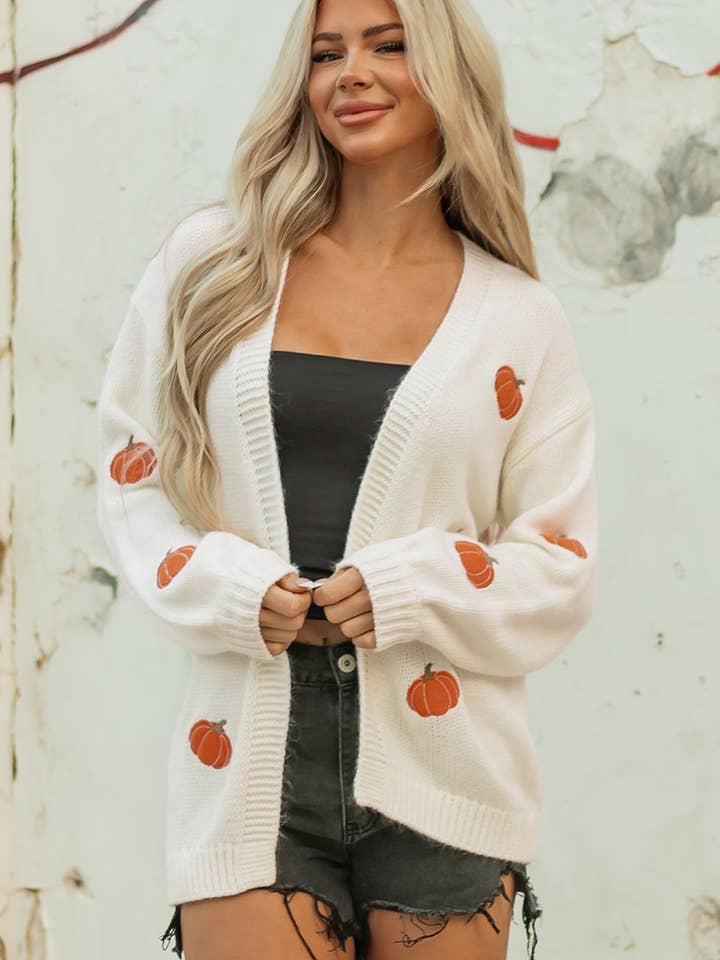 LALA LOO - Wholesale Cardigan - Women's - LALALOO Holiday Embroidered Open Front Midi Cardigan4