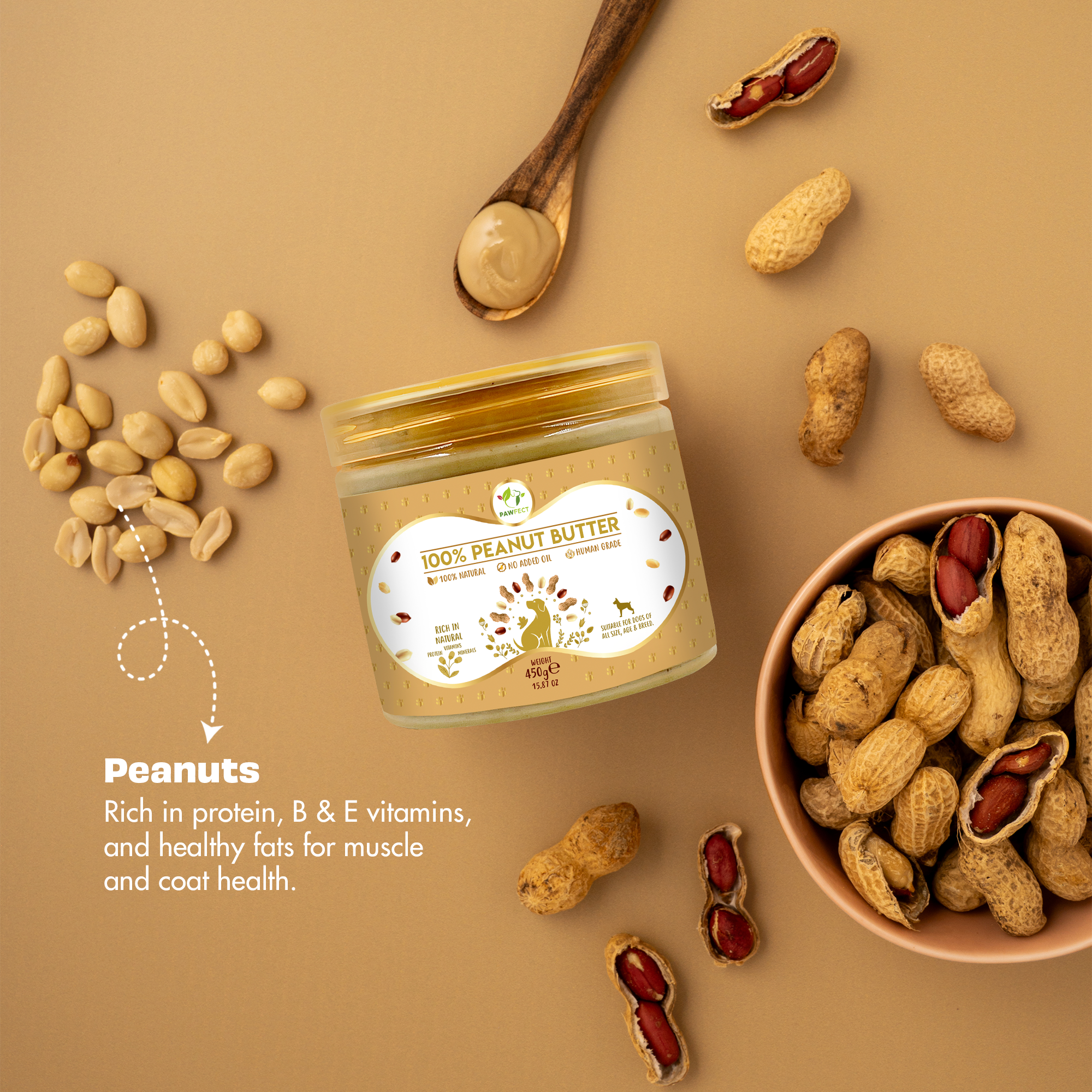 Pawfect Foods - Vendita all'ingrosso Snack - Cani - Burro di Arachidi Pawfect per Cani e Cuccioli | 100% Naturale | Senza Zucchero, Sale o Olio di Palma | Senza Dolcificanti, Senza Xilitolo | Consistenza Adatta ai Cani | Snack Sano3