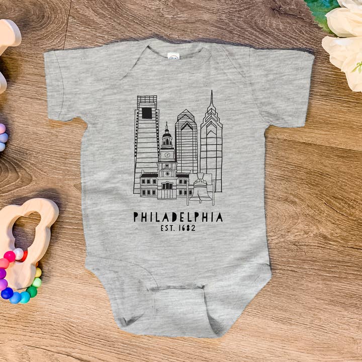 Moonlight Makers - Wholesale Bodysuit (Non-Footed) - Baby - Philadelphia, PA Skyline - Baby Onesie - PHL, Philly3