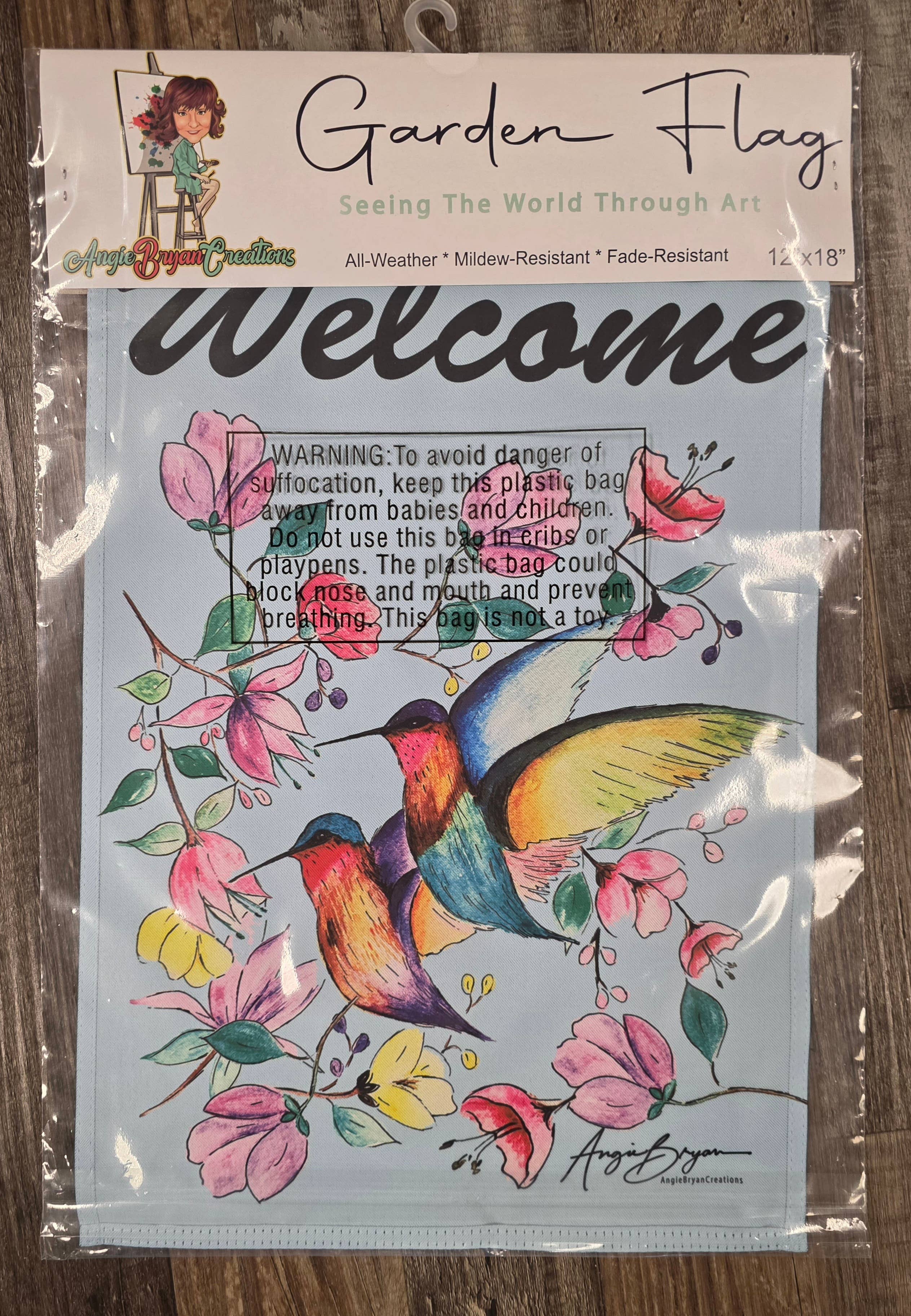 Angie Bryan Creations - Wholesale Flag - Hummingbirds Garden Flag1