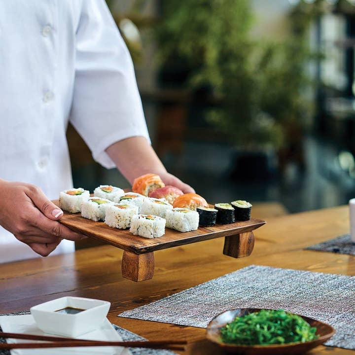 Fox Run Brands - Wholesale Serving Tray - Ironwood Kyoto Sushi Stand, Acacia, 10" x 10" x 2"