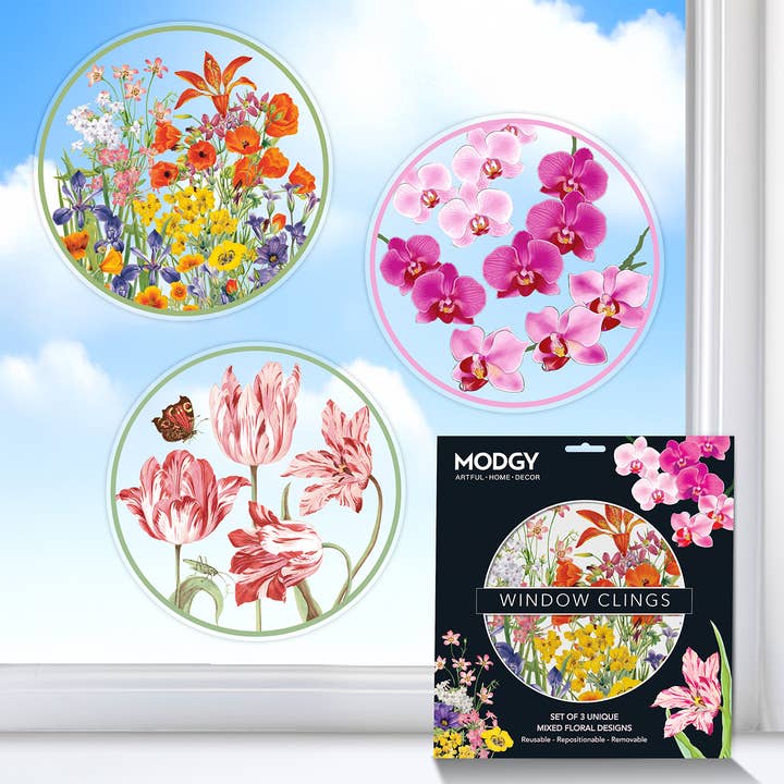 Modgy Window Cling Mixed Florals Set of 3 for wholesale by Modgy