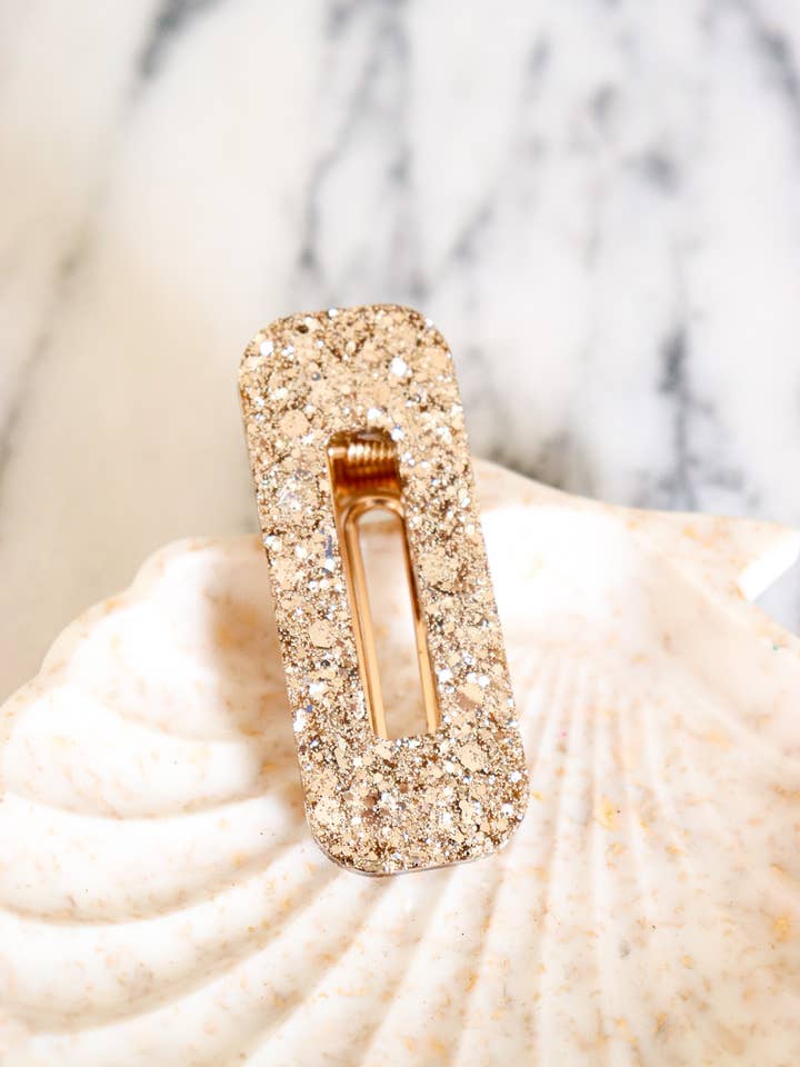 Champagne glitter rectangle hair clip for wholesale by CG Home