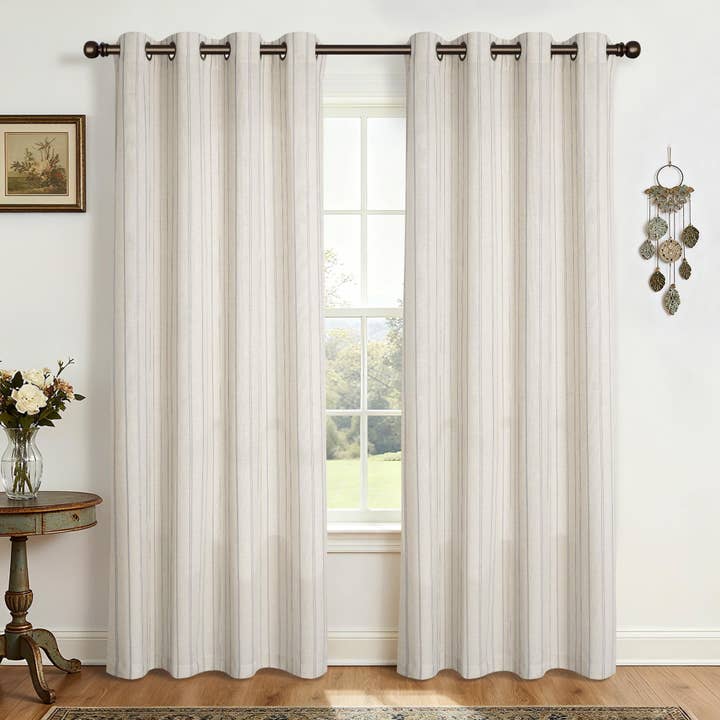 Linen Blend Woven Stripe Grommet Light Filtering Pair for wholesale by Awesome Home