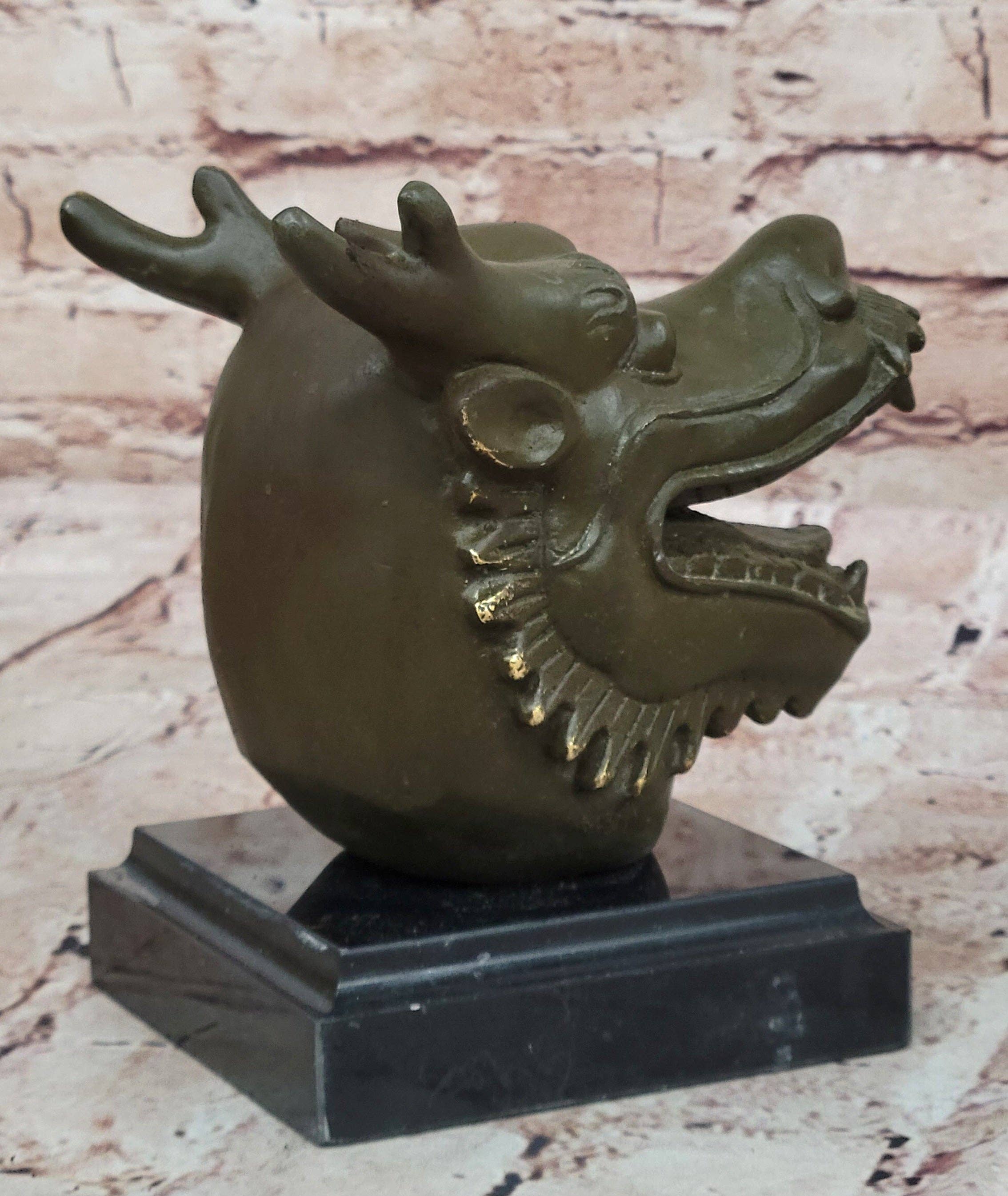 Bronzhaus – wholesale Sculpture – Bronze Dragon Head Bust on Marble Base – Chinese Zodiac Sculpture4