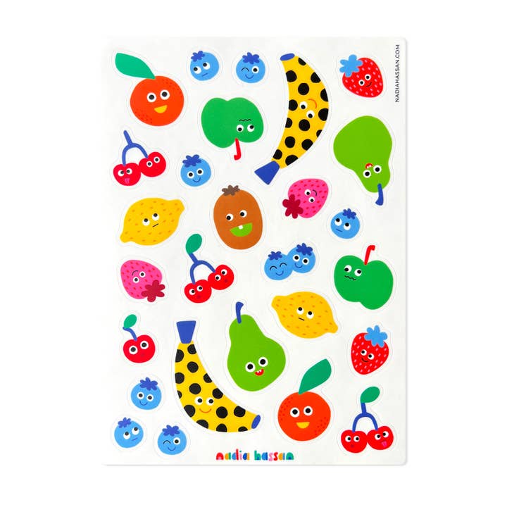 Funny Fruits 5x7 Sticker Sheet for wholesale by Nadia Hassan