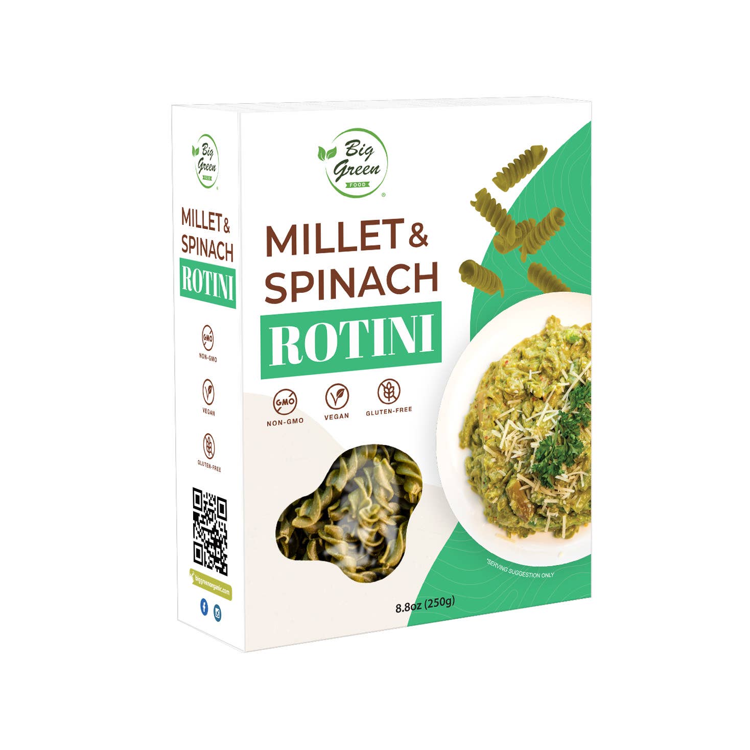 Big Green Organic Food – wholesale Pasta – Millet & Spinach Rotini0