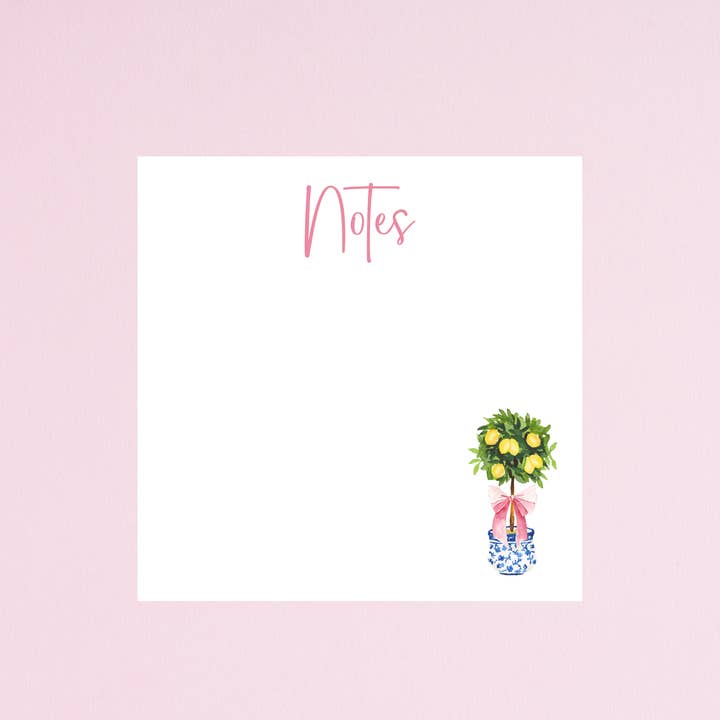 Design Carolinas - Wholesale Notepad - Watercolor Lemon Topiary in Ginger Jar & Pink Bow Note Pad3
