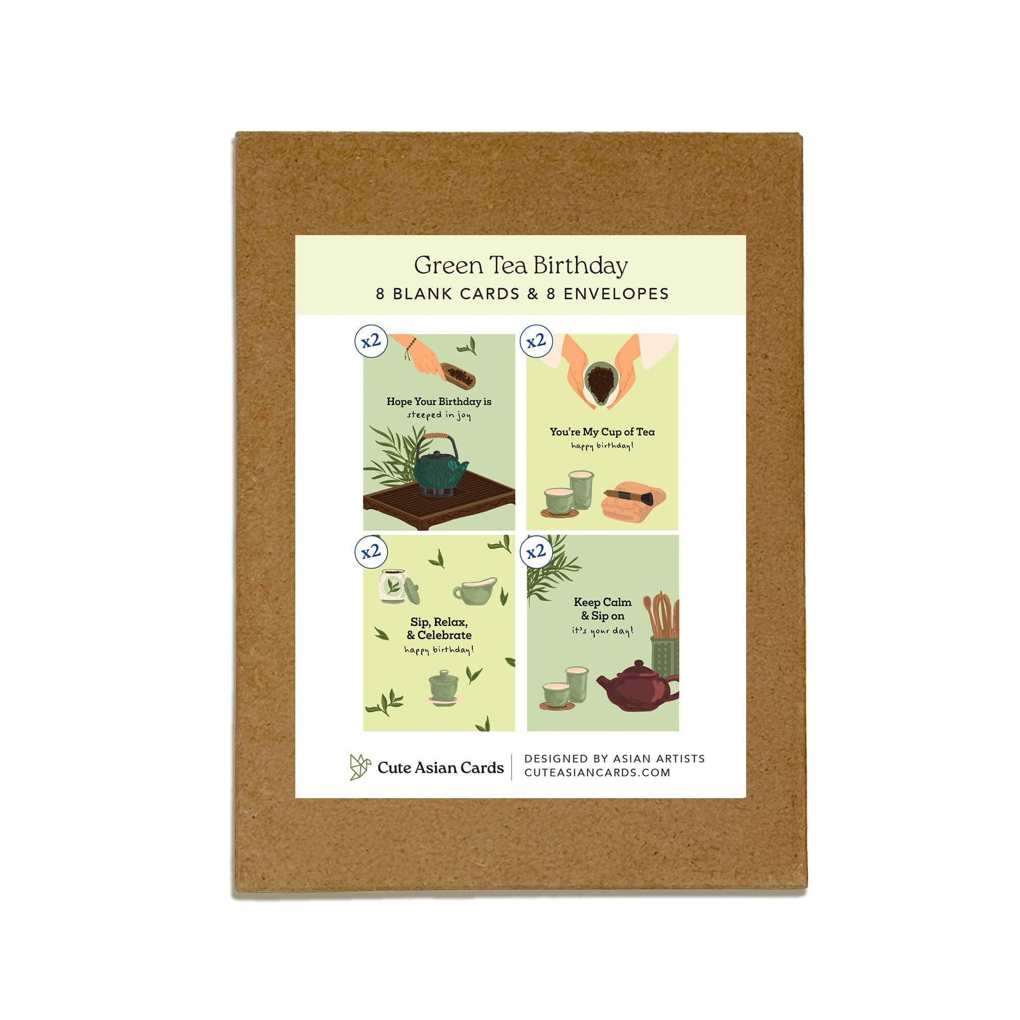 Cute Asian Cards - Wholesale Birthday Card - Green Tea 8 Assorted Birthday Cards | Asian Pack of Greetings Box Set2