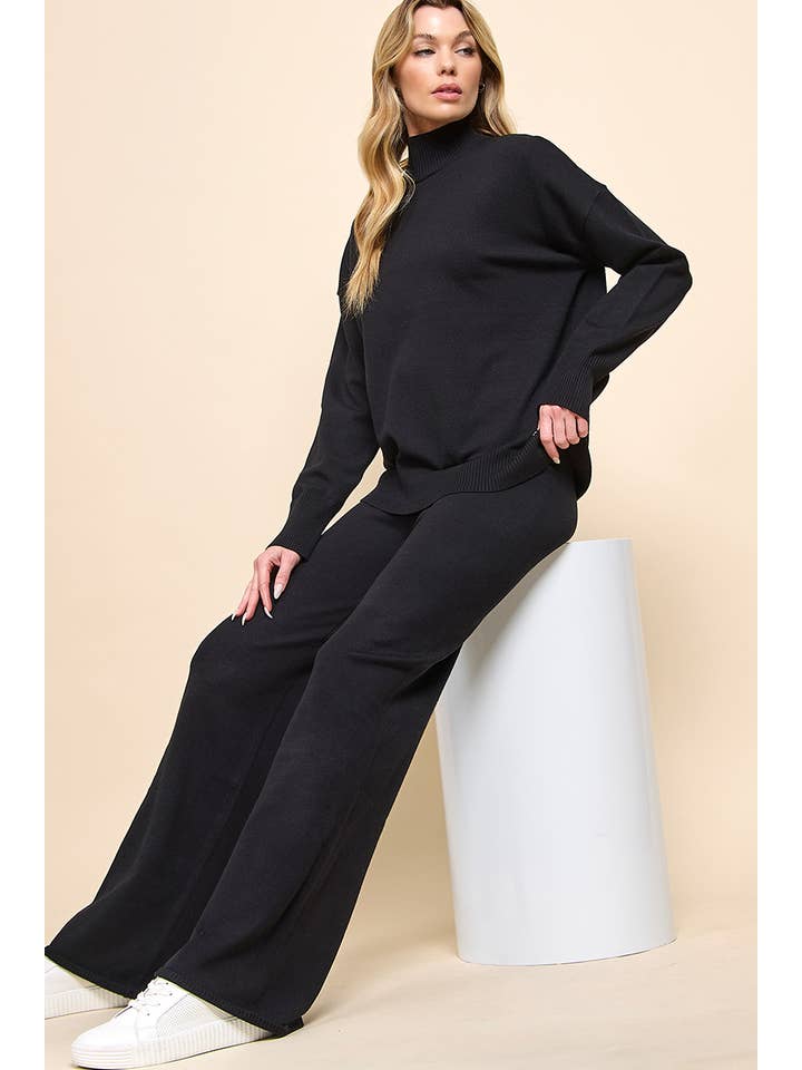 Cezele - Wholesale Lounge Set - Women's - Turtleneck Knitted Sweater and Flare Pants Set5