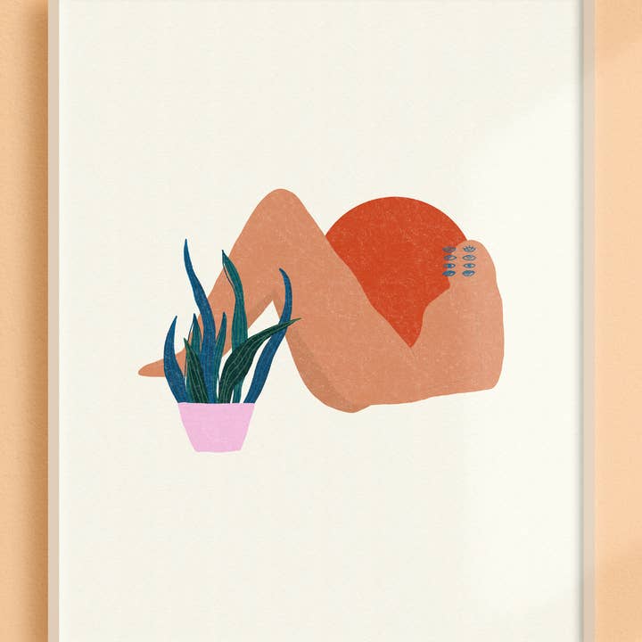 Lounging Mountain Lady Art Print for wholesale by Black Lab Studio