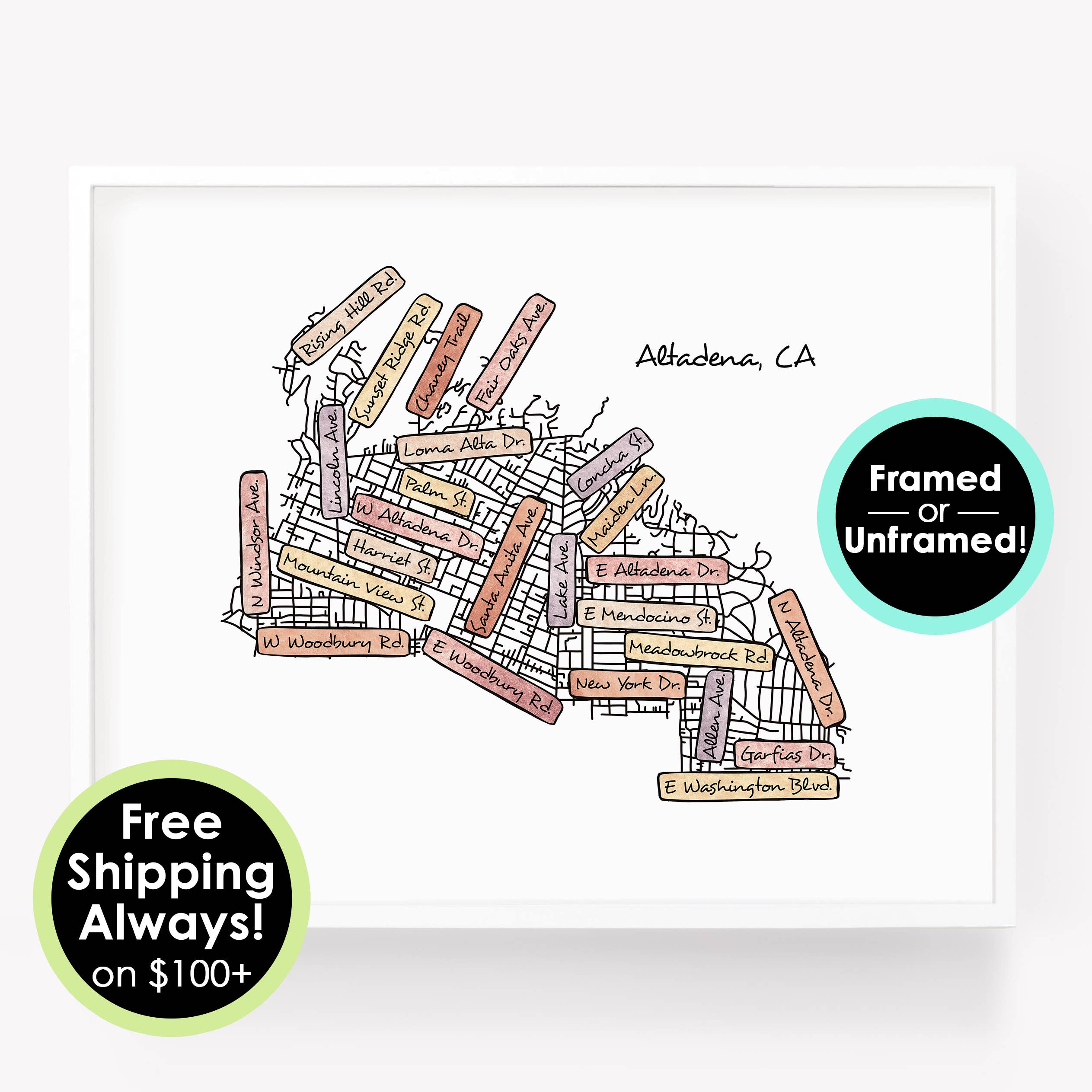 Sparks House Co. - Wholesale Art Print - Altadena California street map print, street names poster2