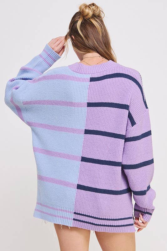 JADE BY JANE - Wholesale Tunic Sweater - Women's - LONG SLEEVE ROUND NECK STRIPED COLOR BLOCK SWEATER9
