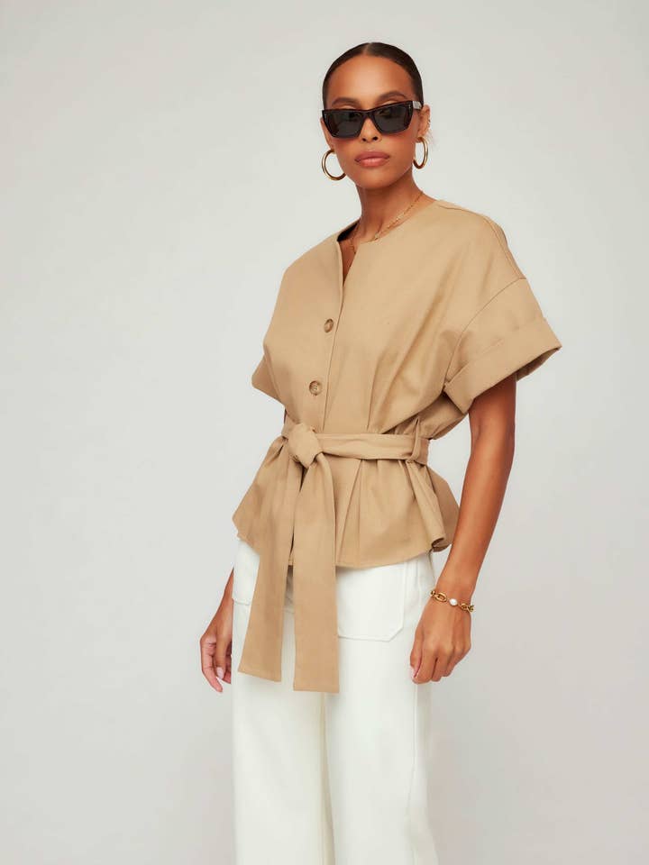 Kai Belted Button-Up Top for wholesale by Fifteen Twenty