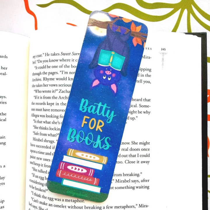 Batty For Books Bookmark for wholesale by Let's Jess Doodle