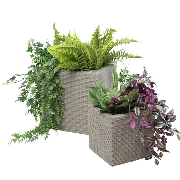 Sunnydaze Decor - Wholesale Plant Pot - Polyrattan Indoor Square Planter - Gray - 11 in, 14 in4