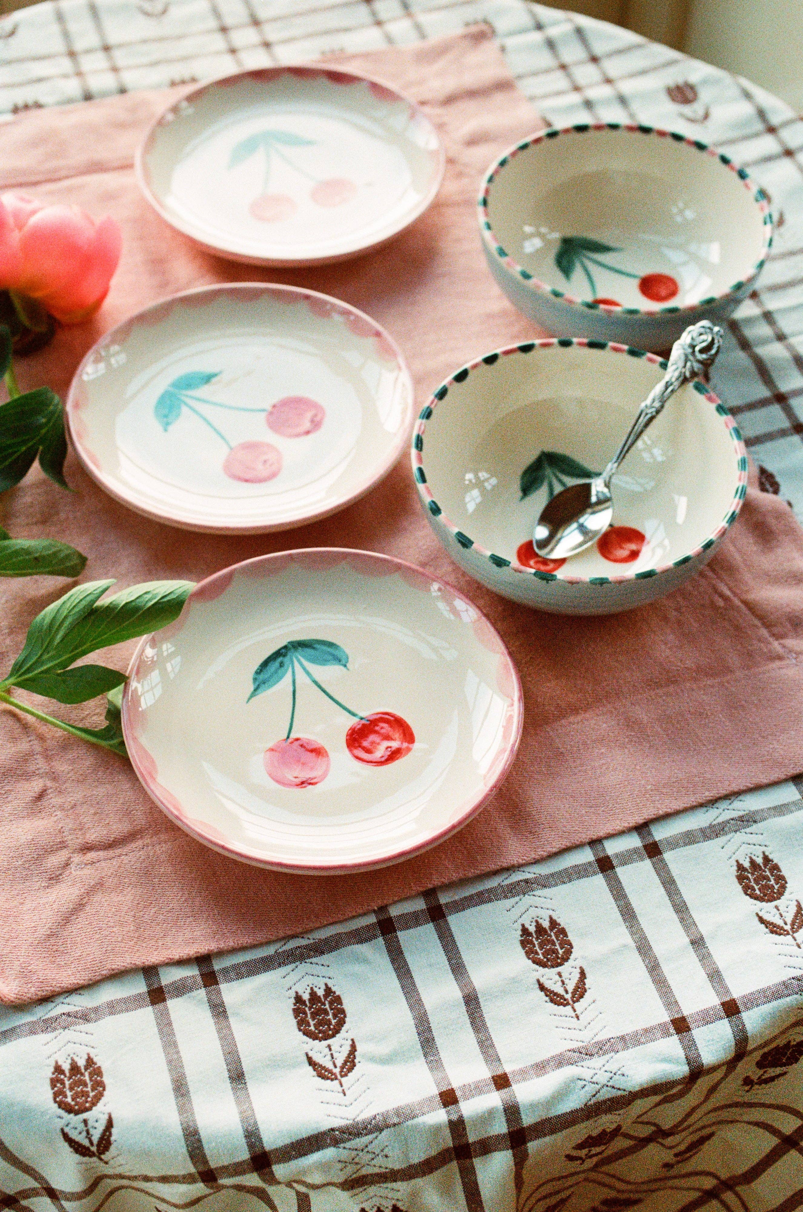 RicebyRice - Wholesale Dinner Plate - Ceramic Cake Plate with Hand Painted Cherries2