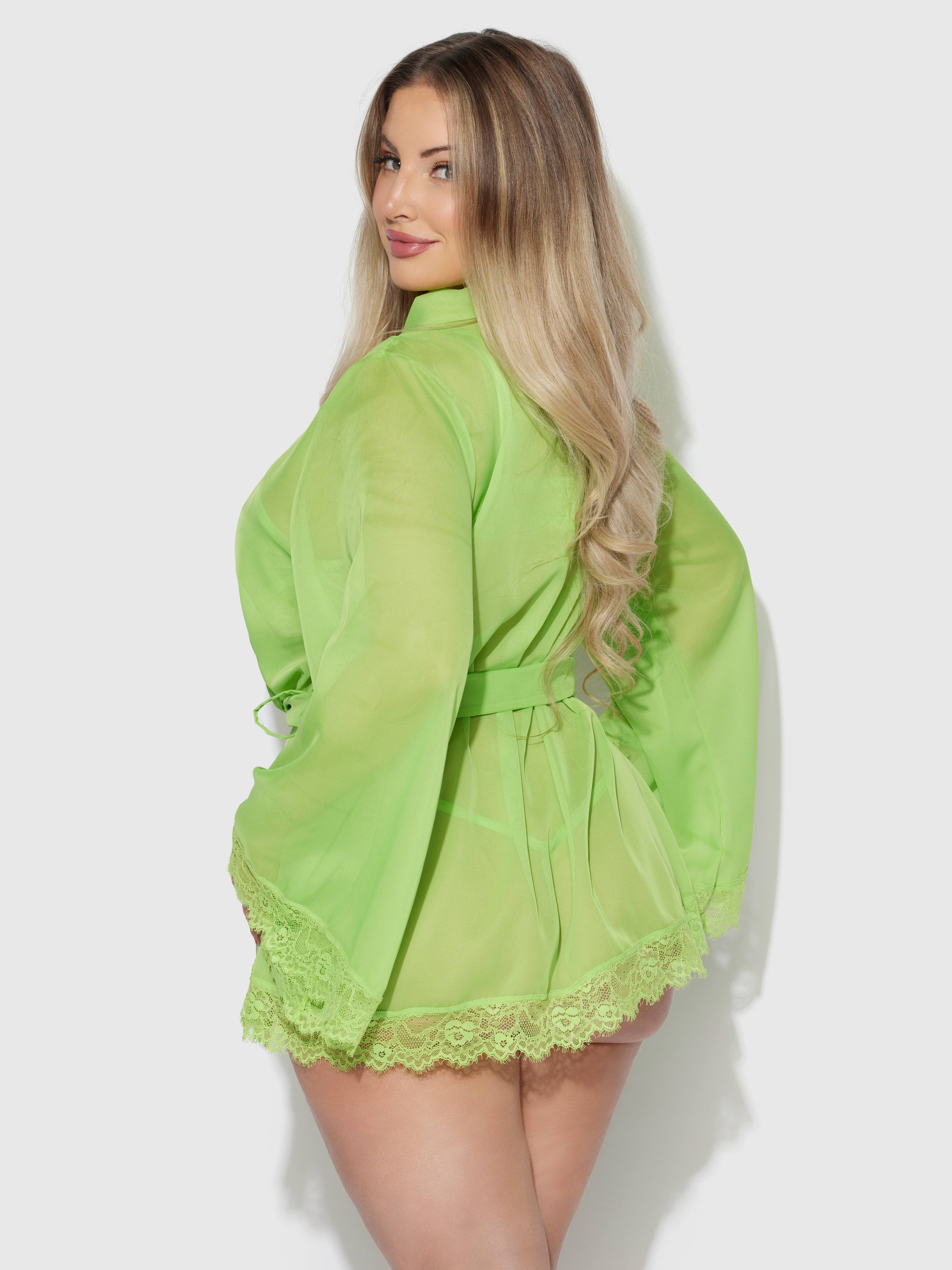 LIMETTENGRÜN SET AUS SHAVON-SPITZE UND CHIFFON, BRALETTE UND G-STRING für den Großhandel auf Faire4