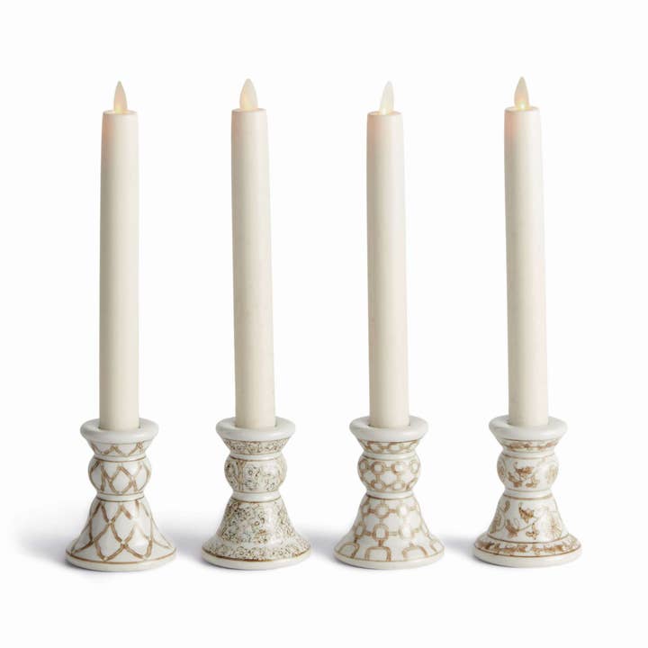 Province Mini Taper Holders, Set of 4 - Brown & White for wholesale by Napa Home & Garden
