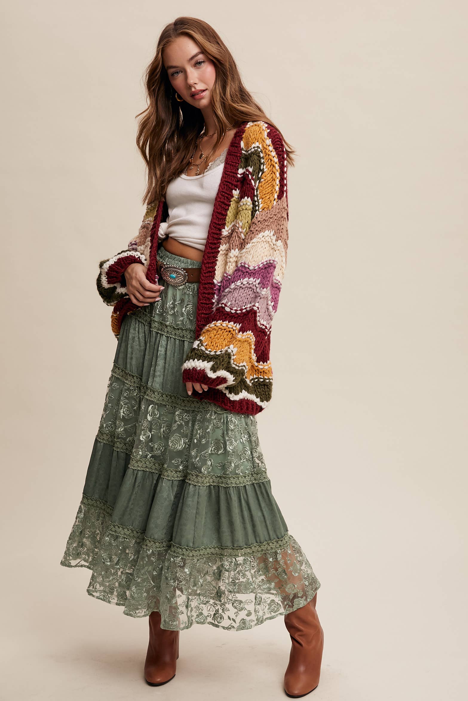 Listicle - Vente Jupe – femme - Jupe longue à volants brodée de fleurs29