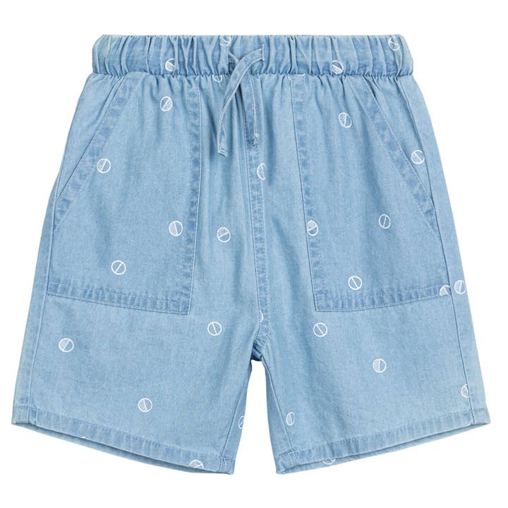 Wielenprint op Chambray-shorts voor wholesale door Miles the Label