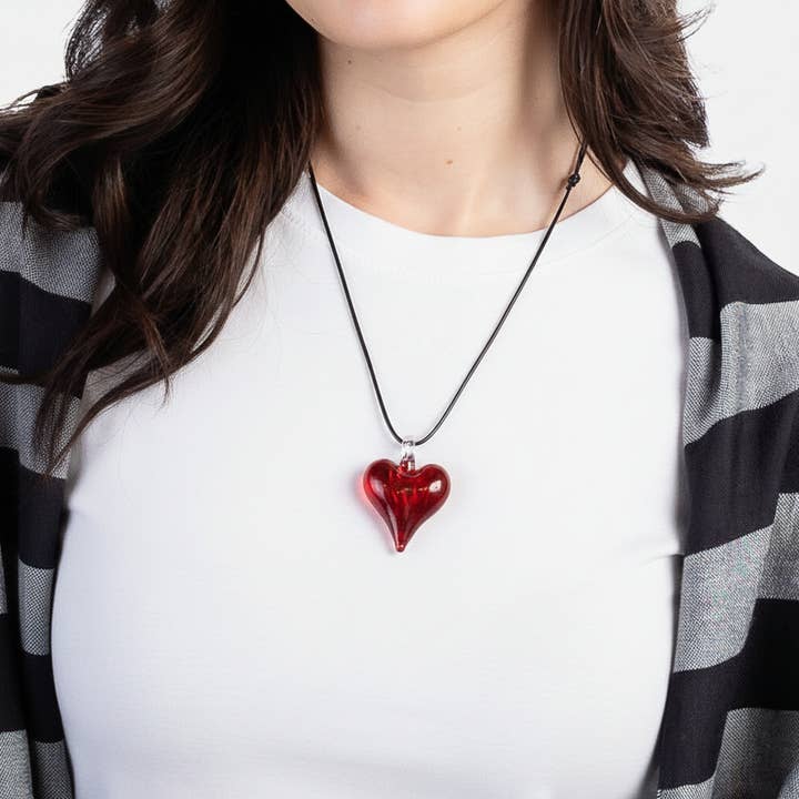 Blown Glass Heart Pendant - Red for wholesale by Dandarah (Ships from USA)