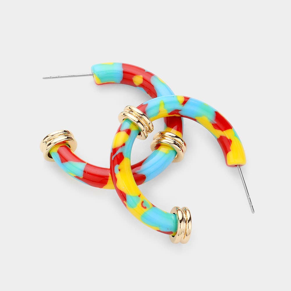 Sensibling Corp. - Wholesale Hoop Earrings - Metal Pointed Celluloid Acetate Half Hoop Earrings