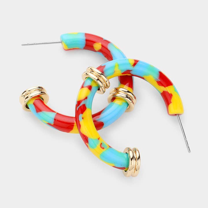 Halve hoepeloorbellen van celluloïdacetaat met metalen punt voor wholesale door Sensibling Corp.