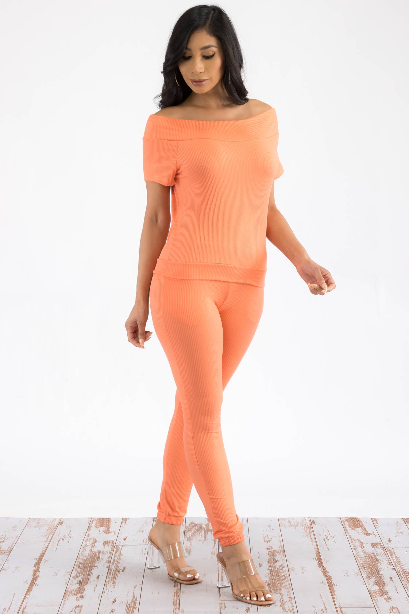 H&H Fashion Inc. - Venta al por mayor Conjuntos de top y pantalón (NO para estar en casa) - Mujer - HH629R-SET - Conjunto acanalado con hombros descubiertos8