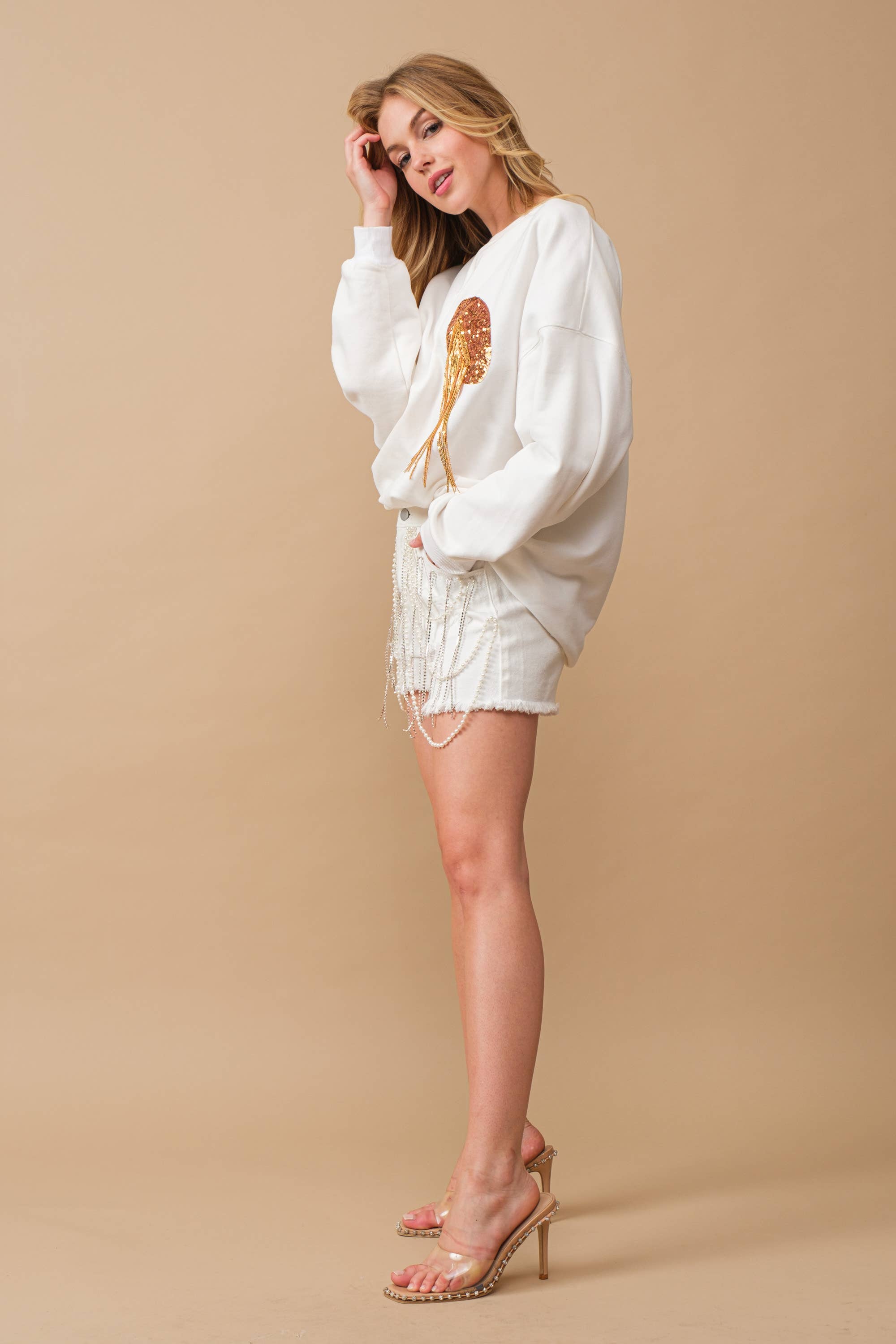 Blue B - Wholesale Sweatshirt - Women's - 34253T - Fleece Terry Football Sequin Fringe Sweatshirt12