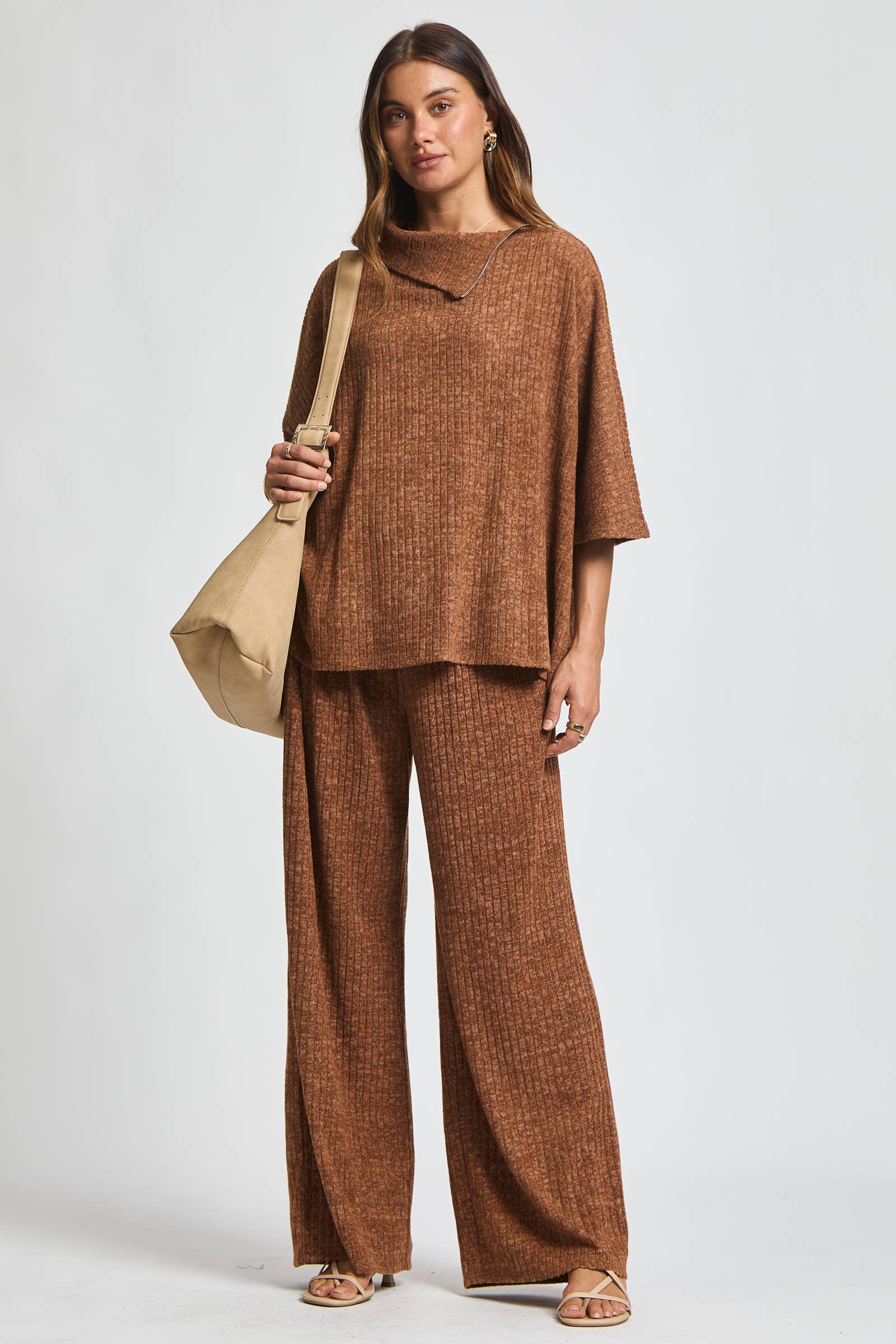 Dear Scarlett - Wholesale Lounge Set - Women's - Brushed Ribbed 2-Piece Poncho & Pant Set1