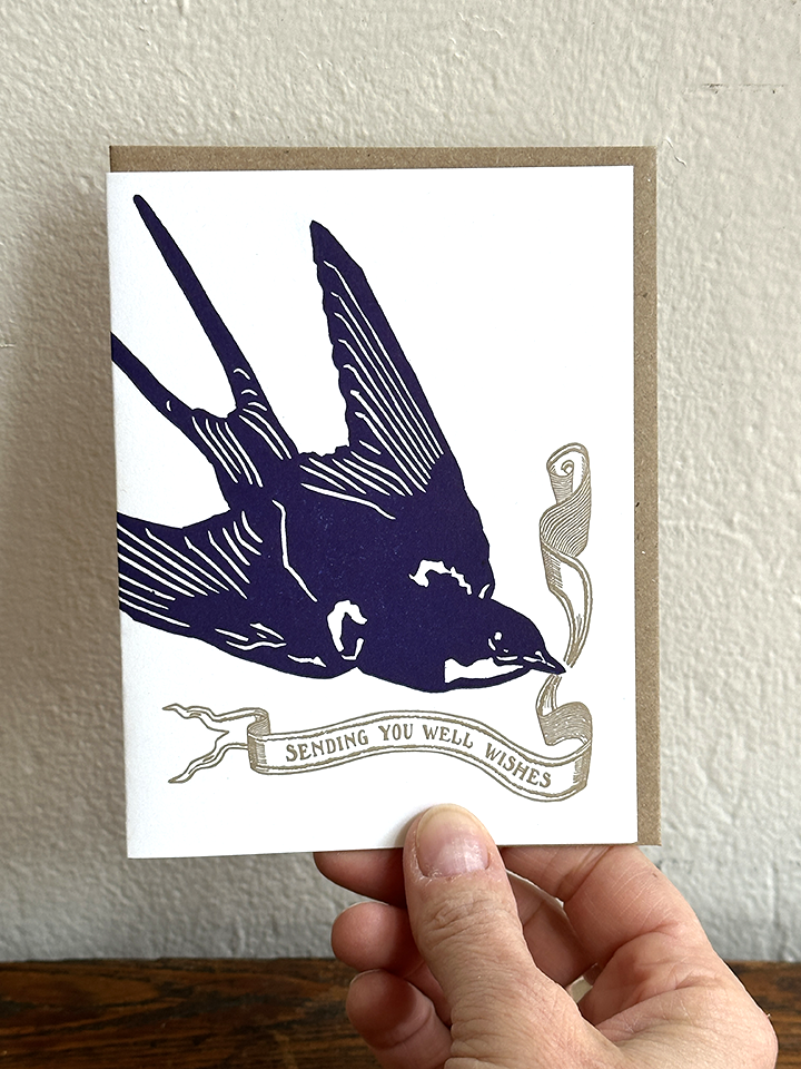 Lynn-oleum - Wholesale Everyday Greeting Card - Barn Swallow (Well Wishes) LETTERPRESS CARD1