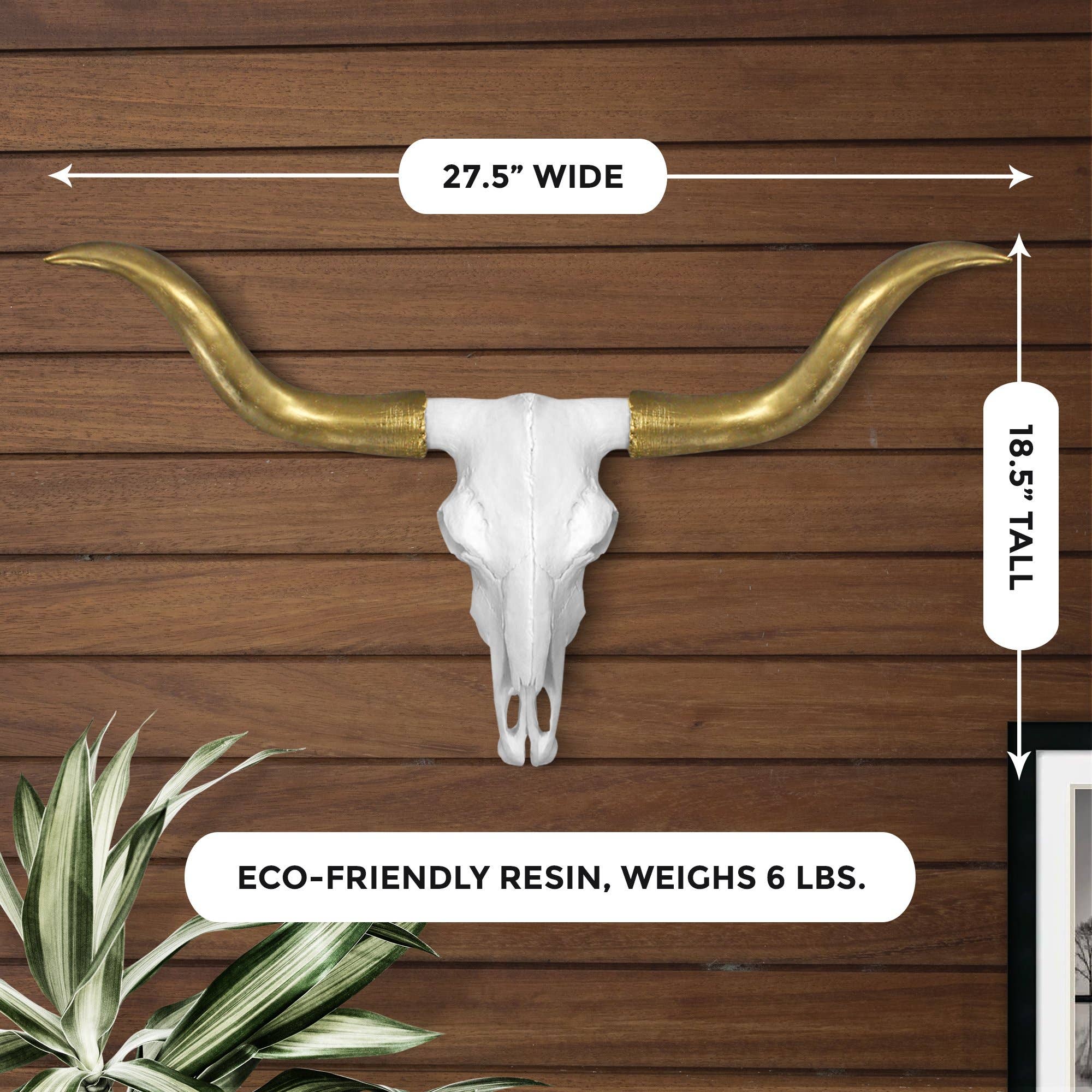 The Austin Large White + Gold Longhorn Cow Skull for wholesale on Faire8