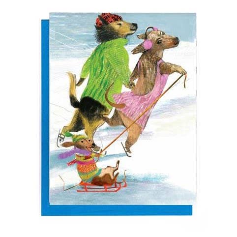 Artiphany - Vendita all'ingrosso Set di cartoleria/cancelleria - Dog Family, bigliettini in scatola con pattini, set di 8 biglietti di auguri -