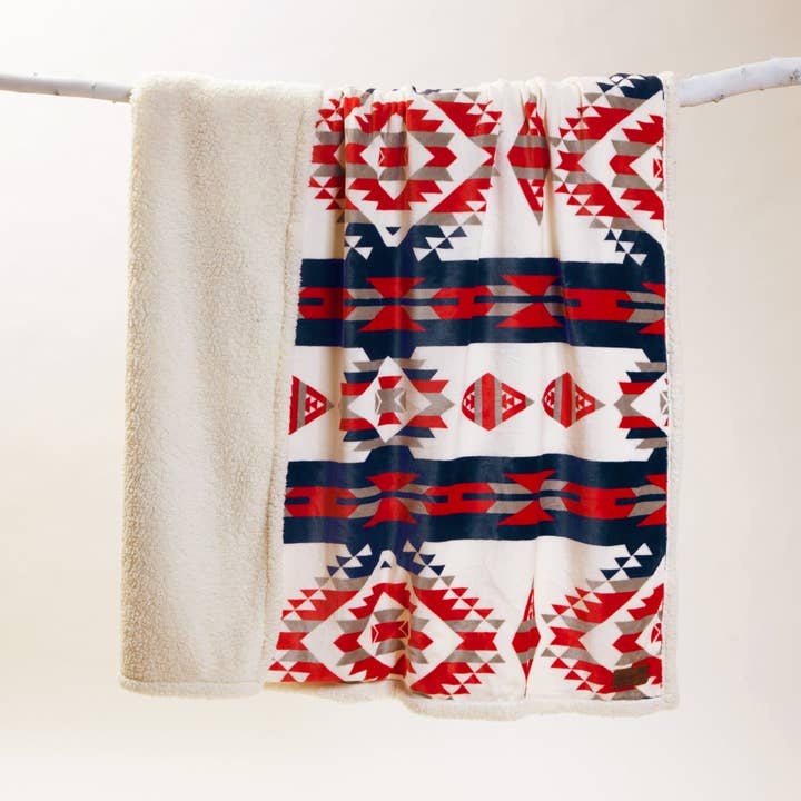 Carstens, Inc. - Wholesale Throw Blanket - Wrangler® Red, White, and Blue Southwest Plush Sherpa Throw