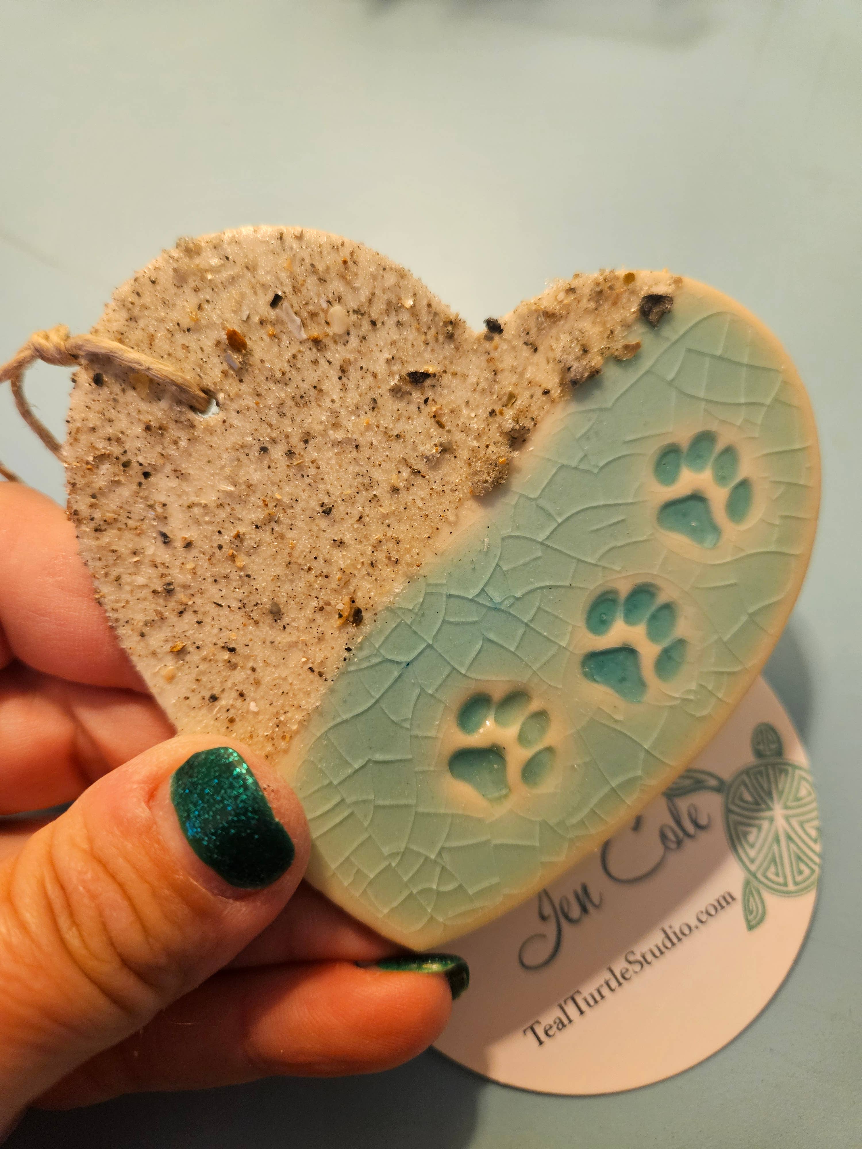 Teal Turtle Studio - Wholesale Ornament - Pet Beach Heart (Pet Lovers, Memory) *New larger size 3