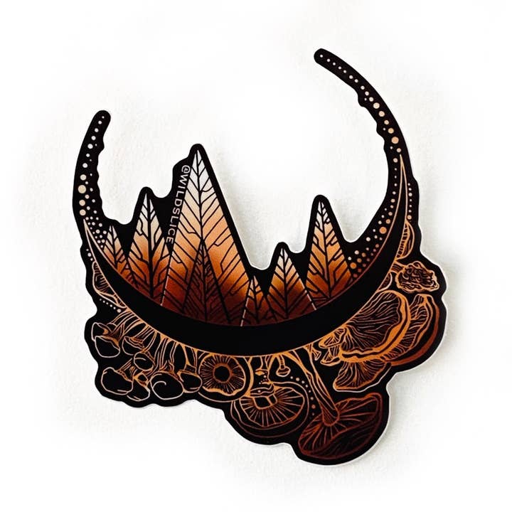 Mushroom Moon 4” sticker for wholesale by Wild Slice Designs