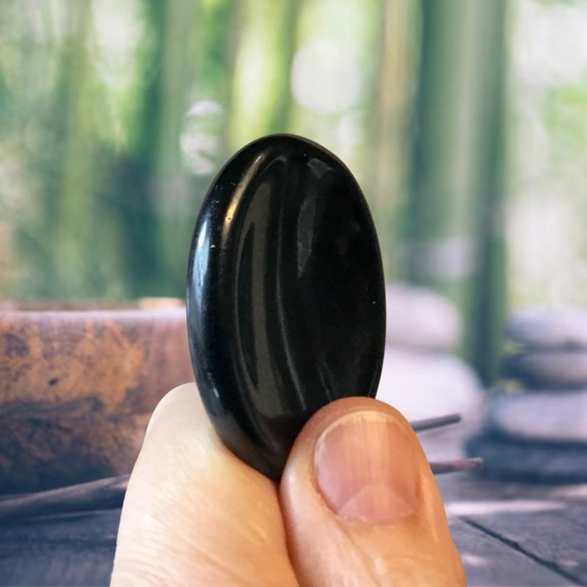 Essential Wellness - Body, Mind, Spirit - Wholesale Spiritual Stone/Crystal - BLACK OBSIDIAN Worry Stone with Information Card Option3