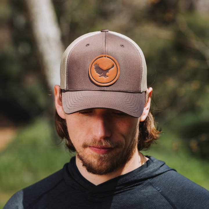 Eagle Leather Patch Trucker Hat for wholesale by Byward Outfitters