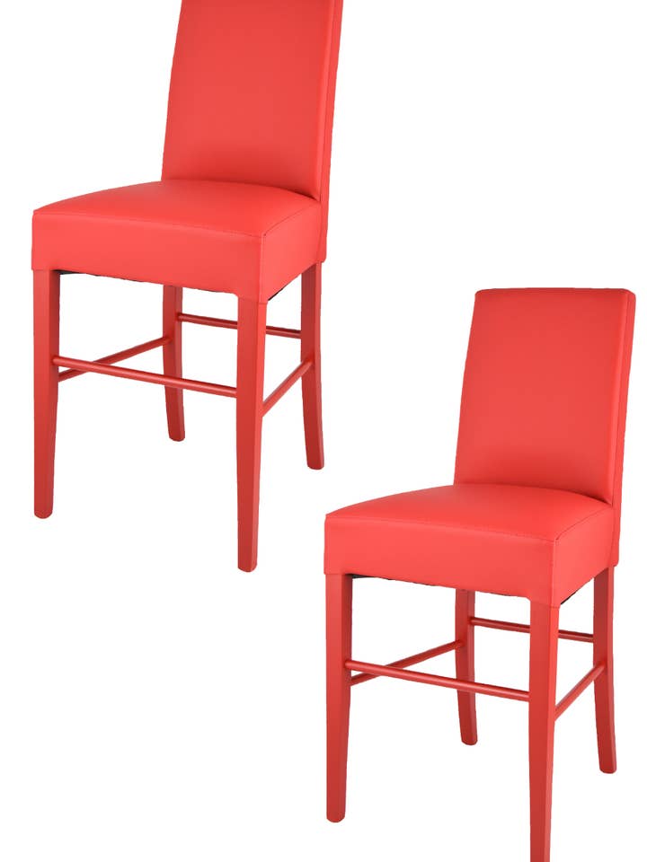 Luisa lav afføring rødt træ, rød imiteret læder sæde for engroshandel hos Tommychairs