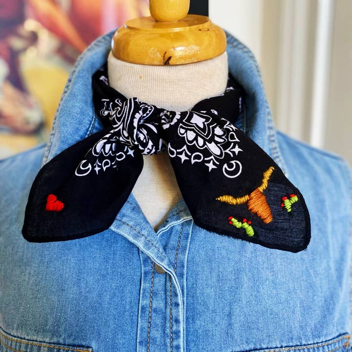 Pradera - Purveyors of the West - Wholesale Bandana - Women's - Embroidered Cattle Call Bandana