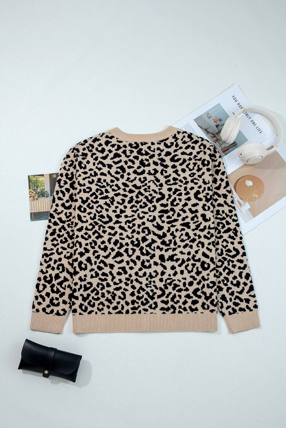Lovesoft – Engroshandel Cardigan - Dame – Sort Leopard Drop Shoulder Chunky Strikket Cardigan Sweater11