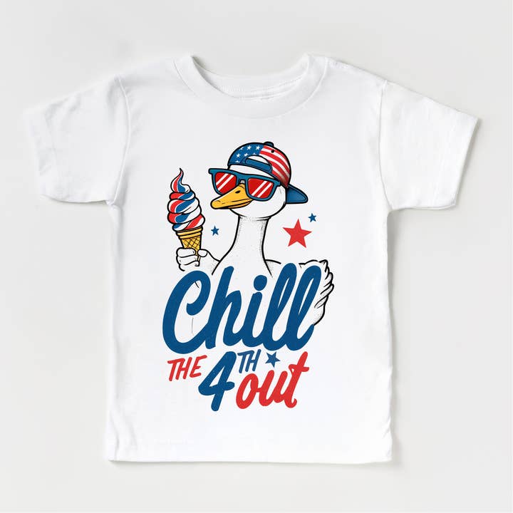 Madi Moosh - Wholesale Screen Printed T-Shirt - Kids - Chill The 4th Out Fourth Of July Shirt - Independence Day Tee