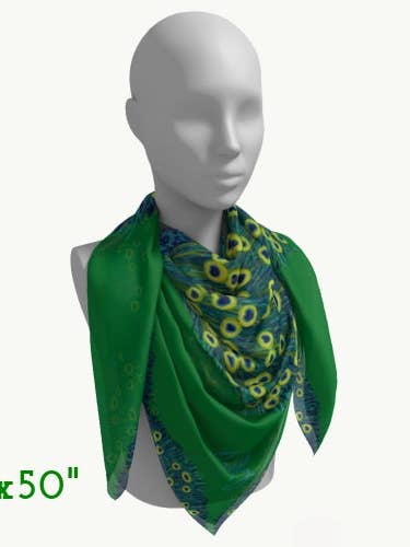 Silk Scarf - Peacock in Kelly Green for wholesale by Dorothy Art